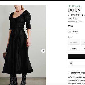 Doen Black Ischia shirred organic cotton-voile midi dress